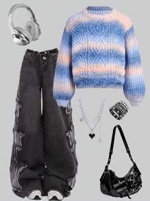 SHEIN 1pc Tween Girl Ombre Textured Knit Sweater, Crafted With 3D Weaving Technique For Elegant Look, Suitable For Outgoing, Photoshoot To Showcase Fashionable Style, Charm And Winter Clothes - Pink - View 1