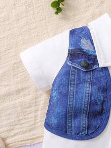 SHEIN 3 件装男婴牛仔风格连体衣、帽子和服装套装 - 藍色 - 查看 7