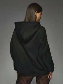 Missguided x Playboy I Love Statement Icon Print Oversized Sweatshirt Long Sleeve Pullover Casual Winter Fall Streetwear Gift Hoodie With Drawstring Bunny Pattern Tights