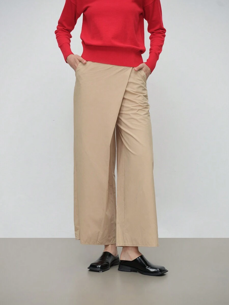 SHEIN LUNE 休闲风格 宽腿围裹式裤裙 - 米色 - 查看 1