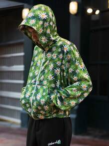 Manfinity VCAY 男士针织时尚休闲青年宽松长袖连帽运动衫，适合秋冬 - 綠色 - 查看 1