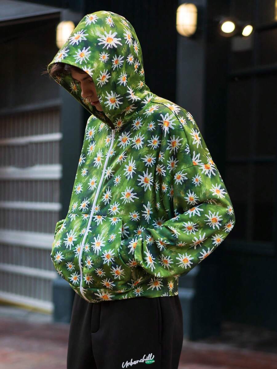 Manfinity VCAY 男士针织时尚休闲青年宽松长袖连帽运动衫，适合秋冬 - 綠色 - 查看 1