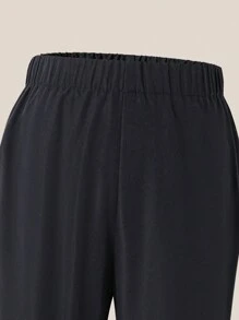 SHEIN Celana Panjang Model Flare Kasual Warna Polos dengan Hiasan Kancing untuk Remaja Perempuan - Hitam - View 4