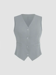 SHEIN Unity 简约纯色休闲通勤西装马甲 - 灰色 - 查看 1