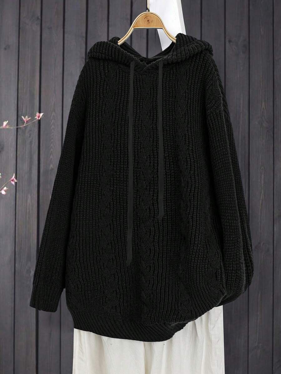 Áo len nữ cỡ lớn có mũ trùm đầu, dây rút, ấm áp, dày dặn, thích hợp cho Halloween, Năm mới, Ngày Valentine, Lễ Tạ ơn, Giáng sinh, Lễ Phục sinh, Ngày Quốc khánh, Tiệc tùng, Đêm giao thừa, áo len mùa đông và mùa thu. - màu đen - Xem 1