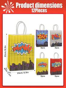 12 piezas Bolsas de fiesta de superhero, bolsas de regalo de súperheros de dibujos animados, suministros para fiesta temática de héroe, regalos de cumpleaños, con asa, recuerdos de fiestas de Superhera, dulces de papel para decoraciones de festividades de San Valentín