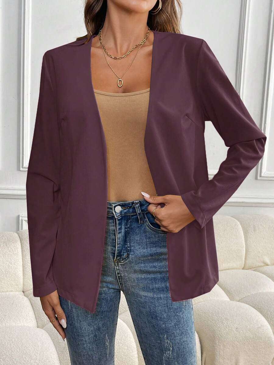 SHEIN LUNE Women Minimalist Solid Color Casual Blazer Jacket For Commute And Outdoor, Autumn Fall Cloth For Women - Purple - View 1
