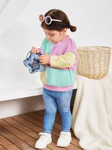SHEIN 2pcs Baby Girl Contrast Color Long Sleeve Sweatshirt And Elastic Waist Pants Set, Autumn/Winter - Multicolor - View 7