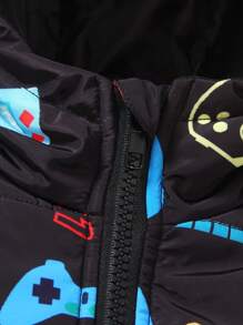SHEIN Jonge jongens videogame grafische print capuchon rits jas, met gewatteerde voering voor warmte, zachte en comfortabele stof, geschikt voor casual, school, feest en buitenkleding