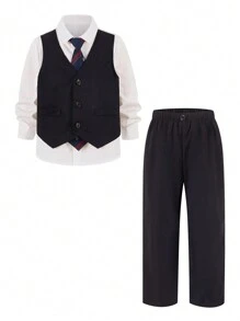 2 chiếc cà vạt thời trang thanh lịch tinh tế cho bé trai, cổ trắng dài tay áo vest xanh đậm 2 trong 1 áo sơ mi và quần vest quý ông kèm cà vạt, thích hợp cho đám cưới, tiệc tùng, du lịch, tụ họp hàng ngày, mùa thu/đông - Xanh đậm - Xem 10