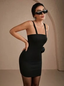 EURMUSE Elegant Style, Embellishment Detailed Straps And Hemi Mini Dress - Black - View 5