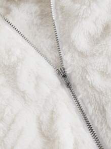 SHEIN MOD Plus Size Women's Hooded Long Sleeve Heart Pattern Fluffy Trim Jacket, Autumn Winter,Women Hoodies, Brunch Women, Fall Wedding Guest Hoodie, Homecoming, 90s, Ladies Late Fall Casual Contrast Fluffy, Zipper Regular Sleeve Hooded Regular Fit White Plain Women Jackets, Casual Daily Wear,New Year,Valentine