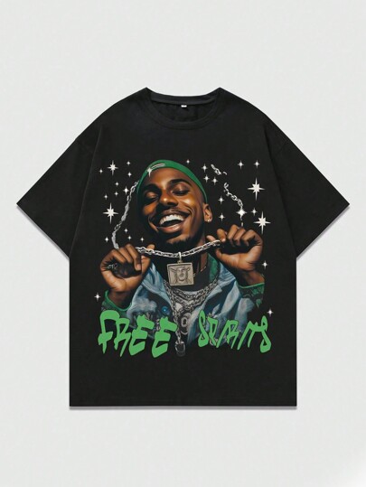 Street Life تي شيرت تي شيرت ذو أكمام قصيرة مطبوع بصورة رجل مناسب للاستخدام اليومي في الربيع والصيف