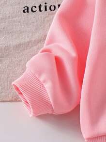 Genkimix Kids 2pcs/Set Baby Girl Apricot Letter Print Long Sleeve Top And Brown Flare Pants, Cute And Comfortable Casual Sweatshirt Set For Spring & Autumn - Pink - View 5