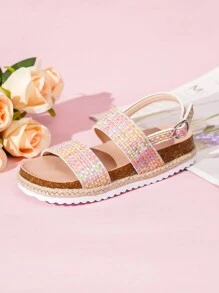 可爱心形透气绳儿童平底厚底女童凉鞋 - 彩色 - 查看 4