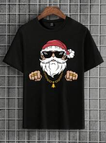 1 Áo thun nam cổ tròn tay ngắn in họa tiết ông già Noel Giáng sinh, giản dị hợp thời trang - màu đen - Xem 3