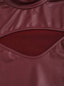SHEIN Unity Femmes Top à manches longues col en V en tissu enduit bordeaux - Rouge foncé - Voir 3