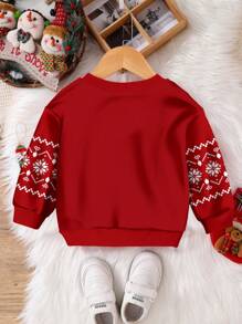 SHEIN Young Boys Casual Minimalist Christmas Elements Graphic Loose Fit Crew Neck Comfortable Knit Sweatshirt, Suitable For Autumn And Winter