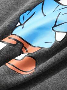 DAZY Cartoon Print Pattern Loose Shirt & Striped Pajama Pants 2pcs Sleepwear Set - Dark Grey - View 8