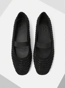 CUCCOO CHICEST "Women's Black Sparkly Rhinestone Mary Jane Flats - Office Commute Daily Shoes" For Christmas Elegant Shoes - Black - View 1
