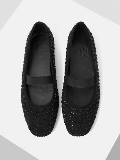 CUCCOO CHICEST Bombas de tacón plano redondeadas de fiesta con strass negras para mujer