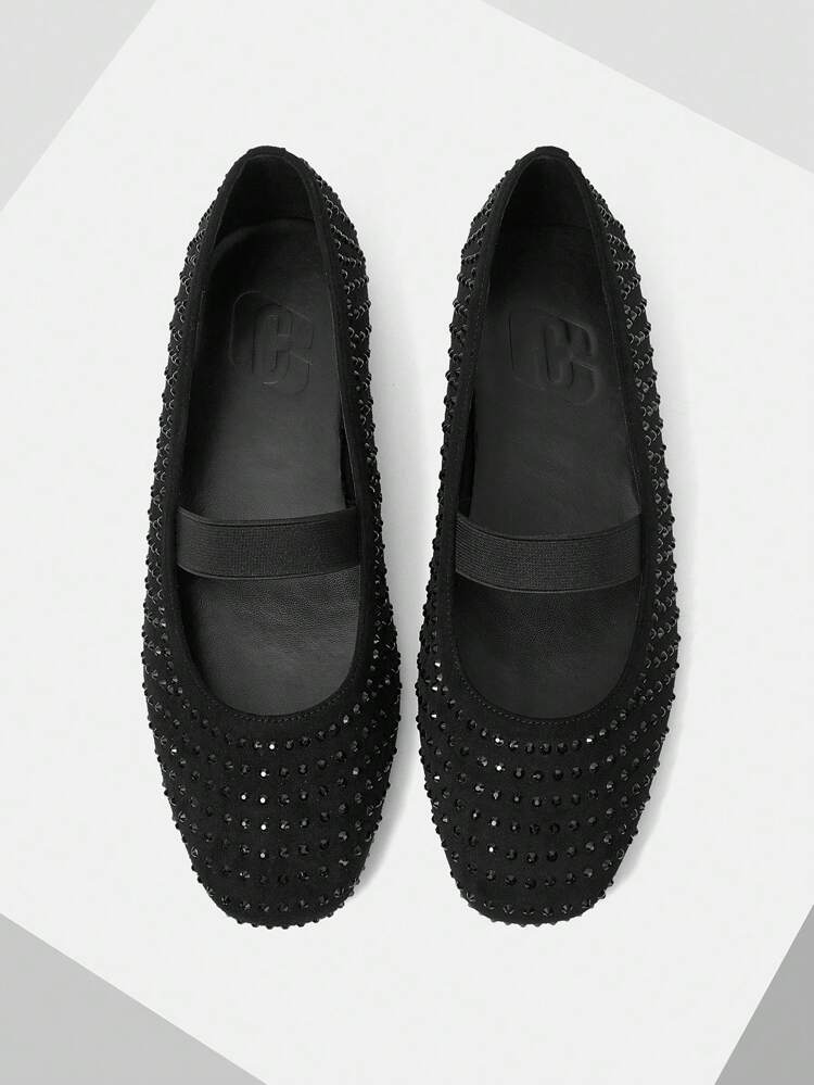 CUCCOO CHICEST Women's Black Sparkly Rhinestone Mary Jane Flats - Office Commute Daily Shoes For Christmas Elegant Shoes Wedding Shoes Summer Shoes Bride Shoes