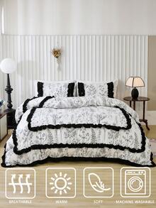 Bộ 3 khung lưng in sợi tổng hợp mềm mại và thoải mái với viền nhún bèo hai lớp, thích hợp cho mọi mùa, dùng trong phòng ngủ, trang trí nhà cửa - Nhiều màu - Xem 17