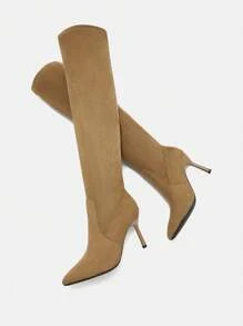 CUCCOO SZL Women Over-The-Knee Boots, Fashion Elegant Solid Color Pull-On Boots, Stretchy Breathable Suede, Pointed Toe Stiletto Heel, Versatile For Christmas And New Year Holiday