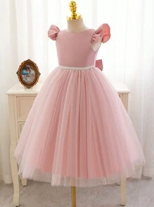 Glamorique Kids Váy dự tiệc Giáng sinh cho ông già Noel, Váy năm mới cho bé gái 4 mùa Váy cưới bằng vải tuyn satin, Váy công chúa mềm mại màu hồng; Váy dạ hội khoét lưng chữ V màu be cho Giáng sinh - Bụi hồng - Xem 4