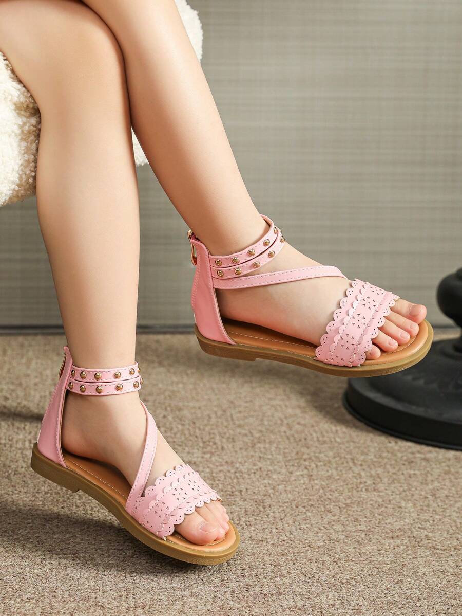 Sandal Datar Ujung Terbuka untuk Anak Perempuan, Sandal Musim Panas Anak Warna Pink - Berwarna merah muda - View 1
