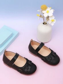 1 đôi giày đế bằng thoải mái thường ngày có móc và vòng họa tiết hoa màu đen cho bé gái sơ sinh - màu đen - Xem 2