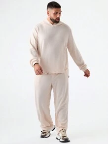Mainfolk Plus Size Men's Loose Fit Casual Hoodie And Pants Set, For Fall Winter - Apricot - View 1
