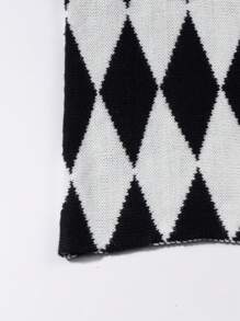 Chiquease Cárdigan casual holgado de mangas largas con patrón de rombos para mujer, otoño/invierno - Blanco y Negro - Ver 6