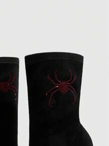 CUCCOO SZL 女士尖头细高跟踝靴，性感黑色派对/节日中筒靴，带水钻 - 黑色 - 查看 5