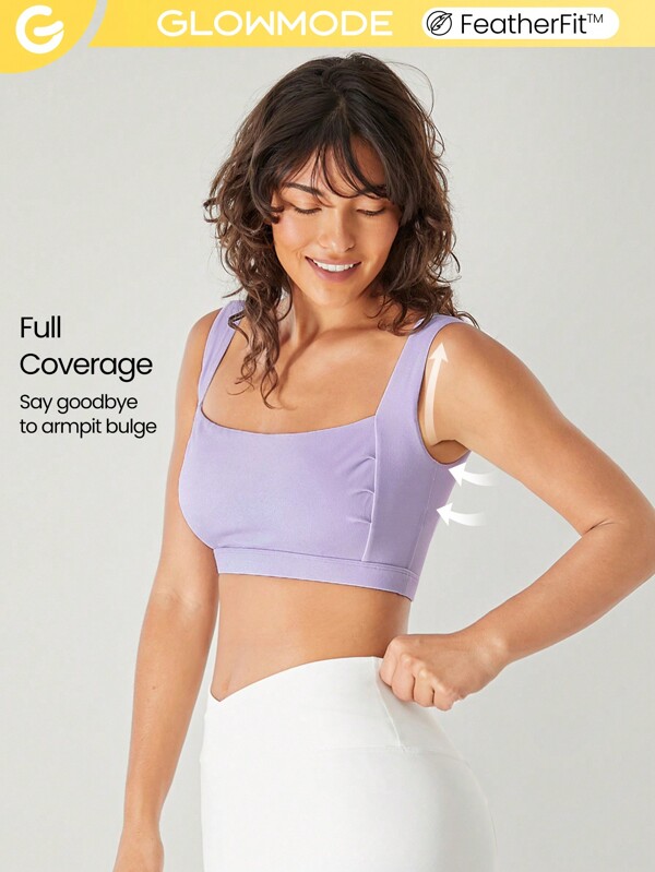 GLOWMODE FeatherFit™ Full Underarm Coverage Pleated Side Seam Open U Back Sports Bra Low Impact Yoga Daily Removable Cups