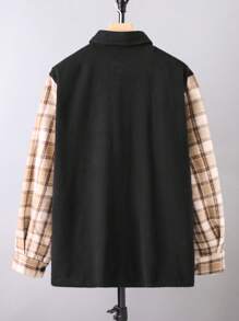 Manfinity Homme Men's Plaid Patchwork Long Sleeve Shirt Jacket For Autumn - Khaki - View 2