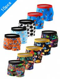 10pcs/Set Young Boy Cartoon Game Console, Football, Rugby Print Briefs Underwear