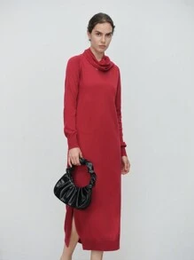 Aalyst 1set Women Minimalist Solid Maxi Knitted Dress With Knitted Scarf Fall Cloth For Women