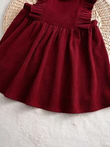 Cozy Pixies 2pcs Set: Baby Girl Christmas Print Round Neck Long Sleeve Pullover Top And Sleeveless Dress