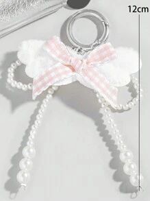 ROMWE Kawaii 1 件简约白色珍珠翅膀和粉色蝴蝶结背包挂饰