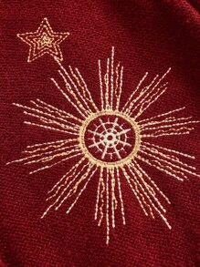 ROMWE Fairycore Women's Mysterious Date Witch Style Sun And Moon Embroidered Cardigan Sweater For Christmas