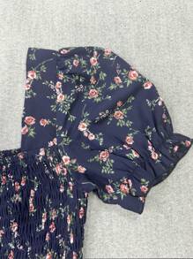 Chiquease 女士时尚碎花露背衬衫、夏季度假荷叶边上衣 - 藍色 - 查看 3