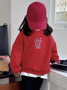 Dazy Kids Young Girls Round Neck Knitted Fleece Embroidered Sweatshirt, Fall,Winter - Red - View 6