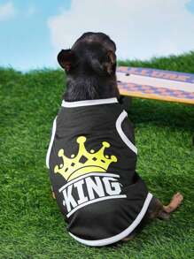 PETSIN 1pc Black Pet Graphic Printed King Crown Design Tank Top