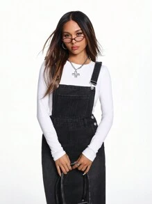 SHEIN EZwear Vestido overol mezclilla de muslo con abertura sin top tubo