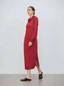 Aalyst 1set Women Minimalist Solid Maxi Knitted Dress With Knitted Scarf Fall Cloth For Women