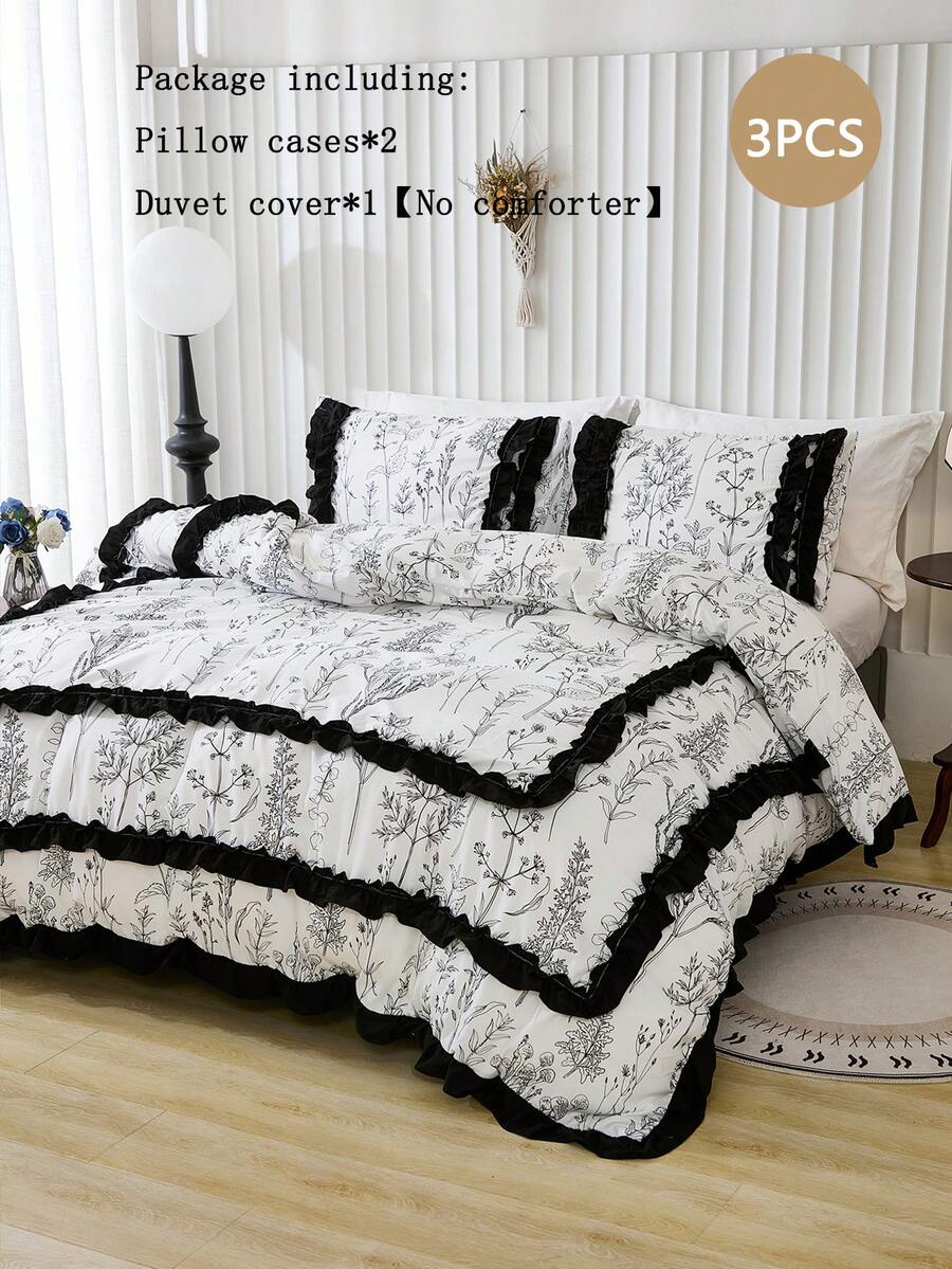 Bộ 3 khung lưng in sợi tổng hợp mềm mại và thoải mái với viền nhún bèo hai lớp, thích hợp cho mọi mùa, dùng trong phòng ngủ, trang trí nhà cửa - Nhiều màu - Xem 1