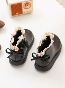 1 đôi giày bốt da ấm áp có đệm cho trẻ sơ sinh/trẻ mới biết đi, giày mùa đông đế mềm chống trượt cổ thấp thông thường - màu đen - Xem 4