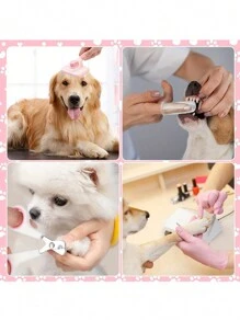 Bộ 8 món đồ dành cho người yêu chó và mẹ chó, Quà tặng cho người yêu mèo/chó và Bộ tự làm sạch cho thú cưng của mẹ chó/mèo kèm kềm cắt móng và giũa, Lược chải bọ chét, Bàn chải gội đầu, Bàn chải chải lông rụng, Lược gỡ rối, Bàn chải đánh răng silicon làm quà tặng Giáng sinh cho ngày lễ - Hồng - Xem 7