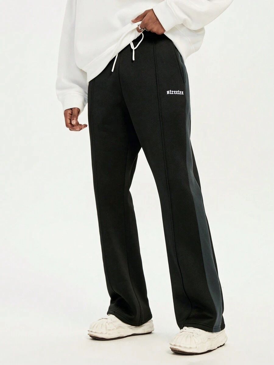 Manfinity RebelGame Men's Casual Letter Print Lacing Front Straight Leg Pants, Everyday Wear